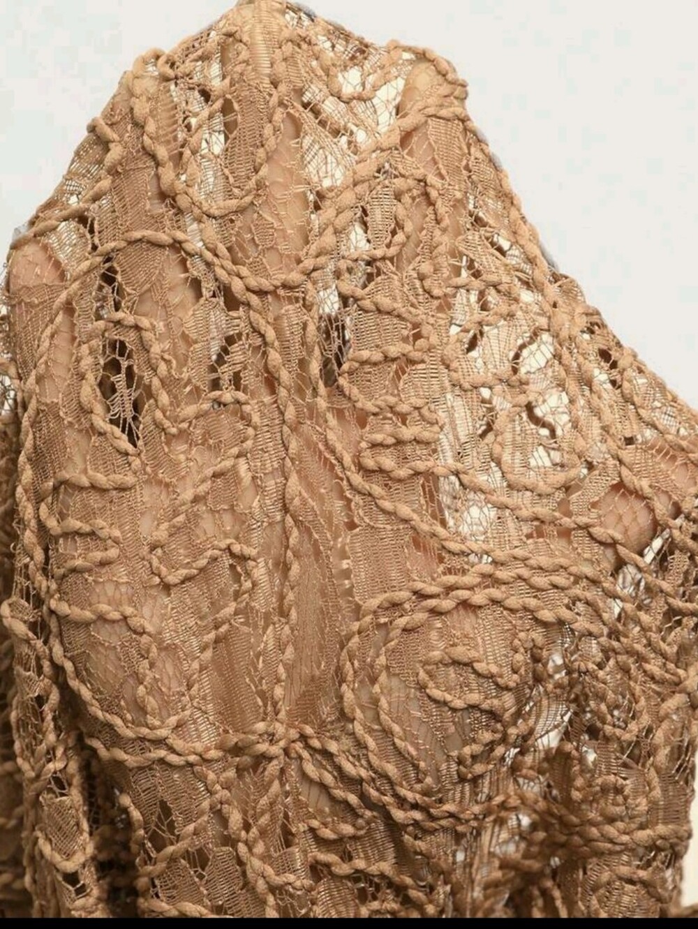 Women's Lace Overlay Zip-Up Jacket - Camel - Picture 9 of 9
